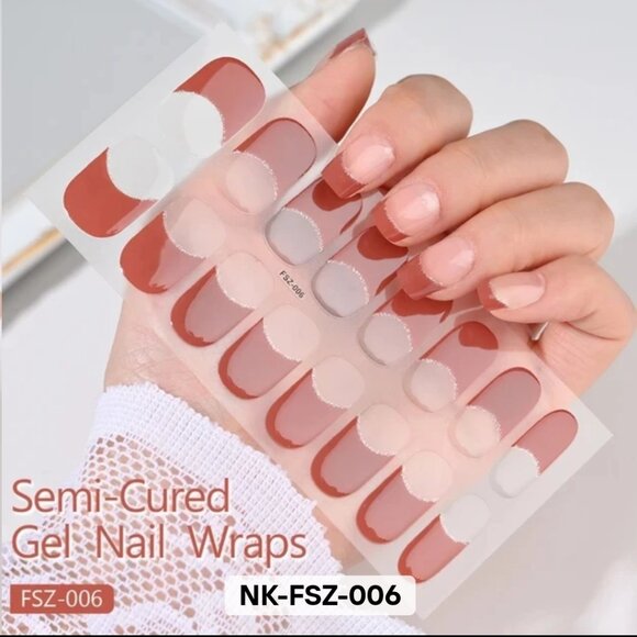 Other - Maroon French Tip 16Tips Semi Cured Gel Nails